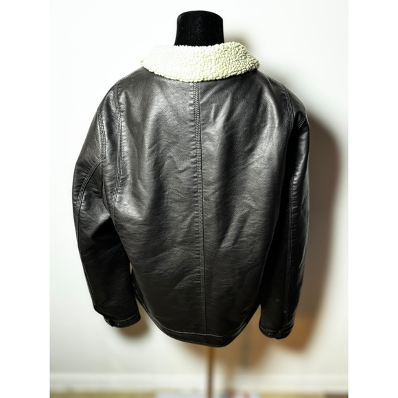 Levi Strauss Co Mens Faux Leather Sherpa Lined Trucker Jacket Dark Brown Size M - Picture 11 of 16